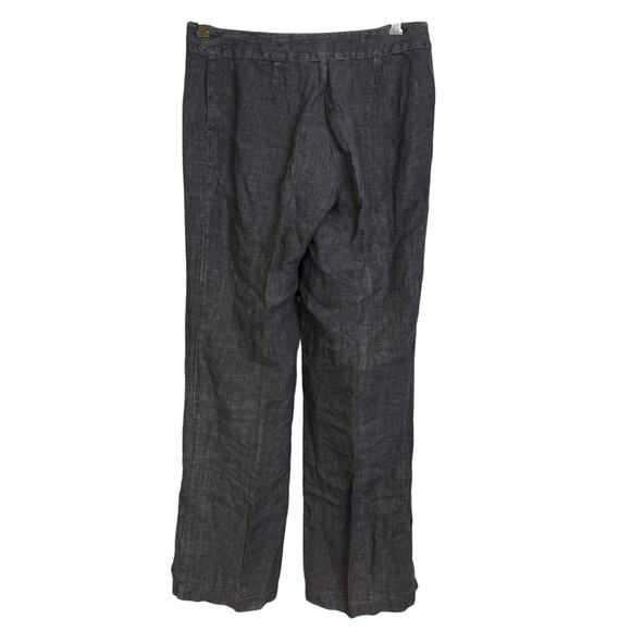 120% Lino Gray Straight Leg Linen Pants Pleated Low Rise Washed Womens EU 40 - Picture 1 of 10